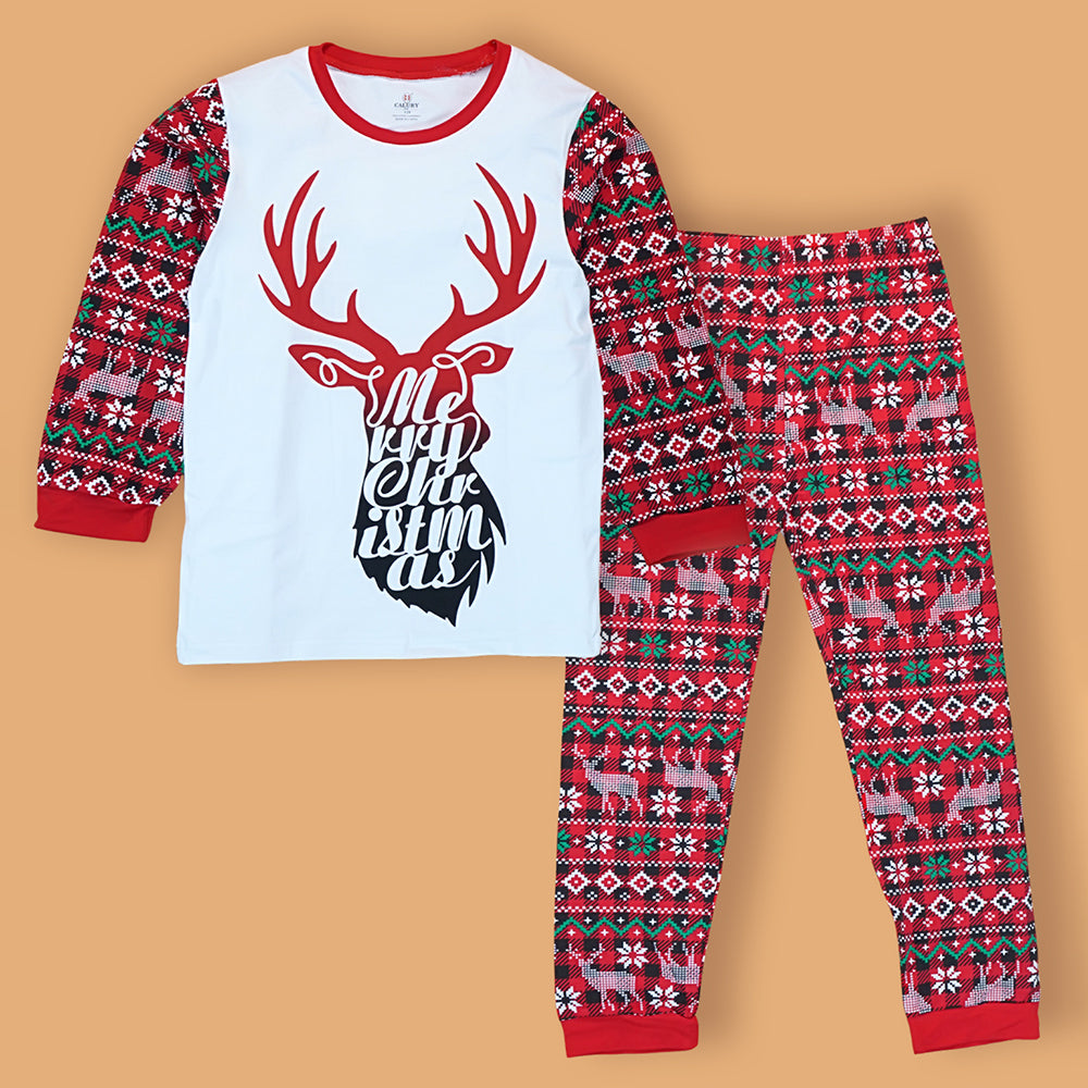 3-8 Yrs, Red Antlers soft Cotton Kids Christmas Nightsuit