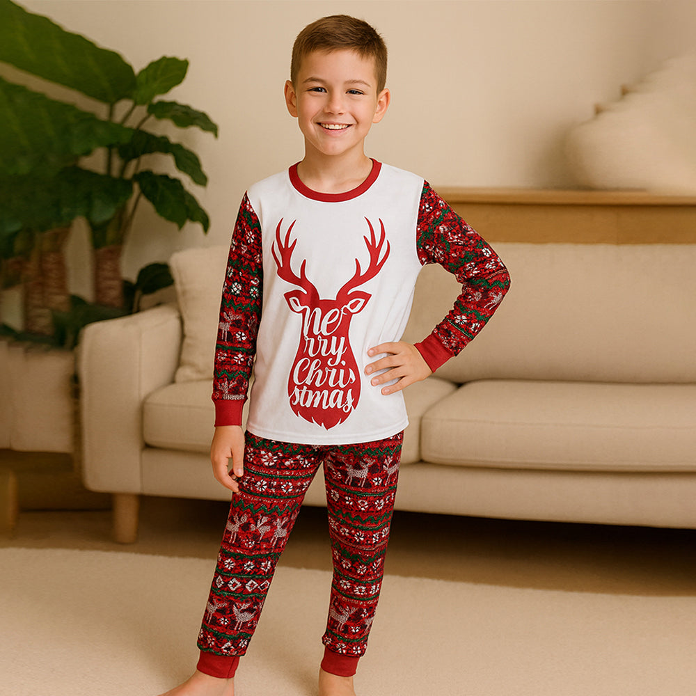 9-13 Yrs, Red Antlers soft Cotton Kids Christmas Nightsuit