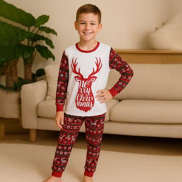 9-13 Yrs, Red Antlers soft Cotton Kids Christmas Nightsuit