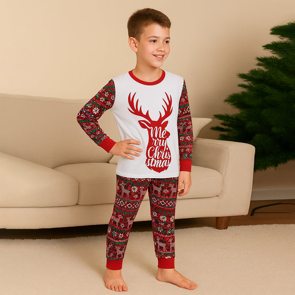 9-13 Yrs, Red Antlers soft Cotton Kids Christmas Nightsuit