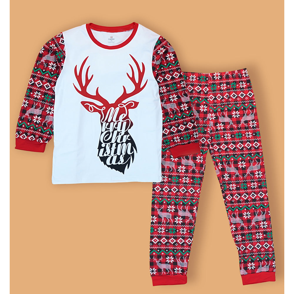 9-13 Yrs, Red Antlers soft Cotton Kids Christmas Nightsuit