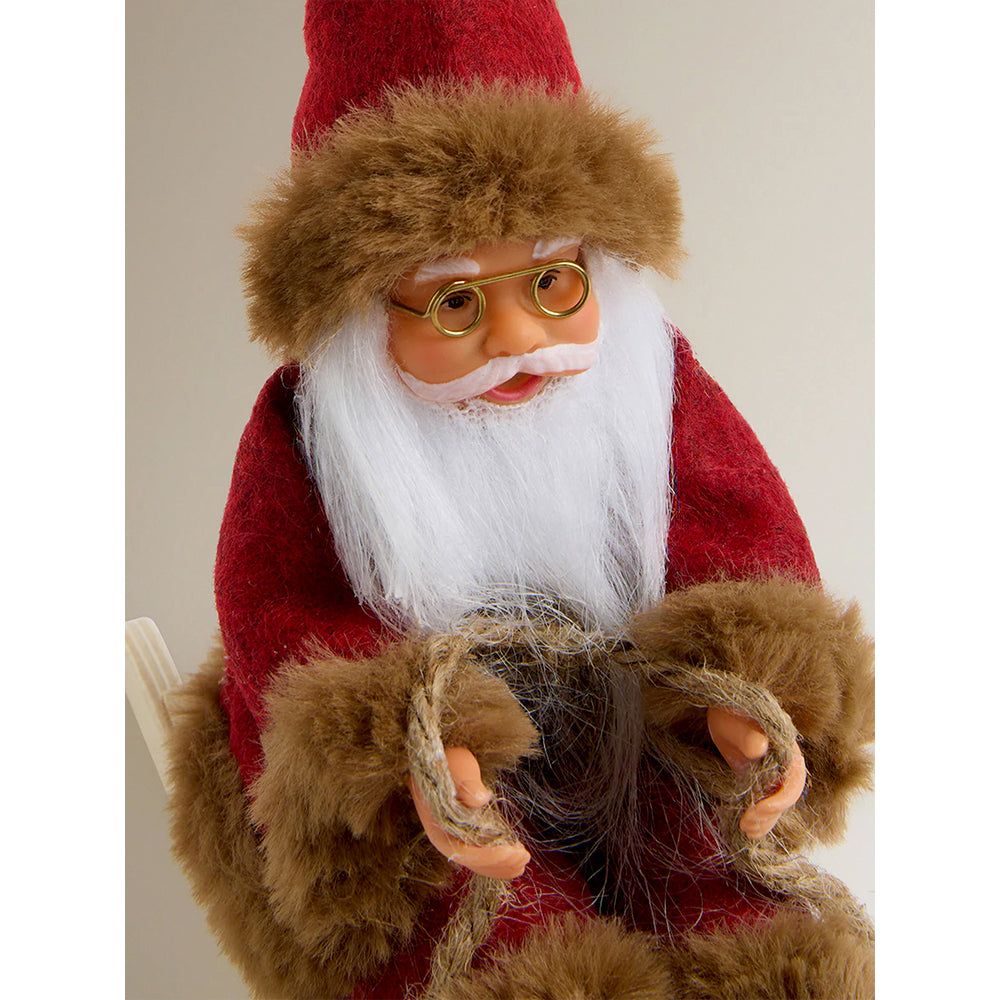 Red Brown Sitting Sledge Santa - Christmas Table Décor & Ornament