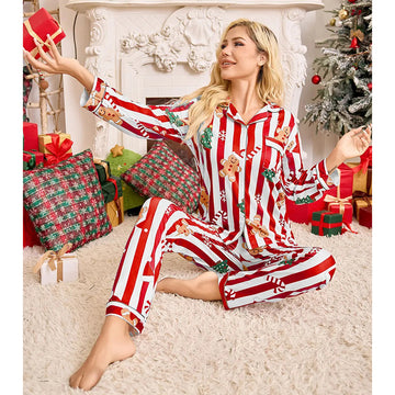 Red Gingerman Christmas Printed Nightsuit Set for Adults, Unisex