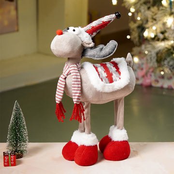 18 inches Grey & Red standing Reindeer Christmas Table & Home Décor