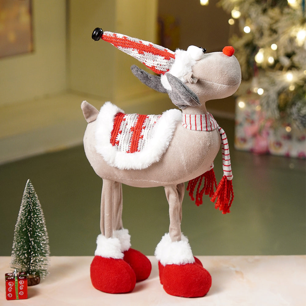 18 inches Grey & Red standing Reindeer Christmas Table & Home Décor