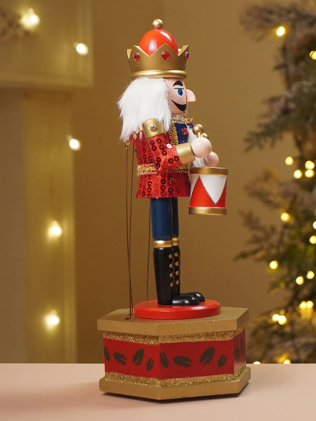 13 Inches Musical Red Wooden Drummer Nutcracker, Christmas Table Décor