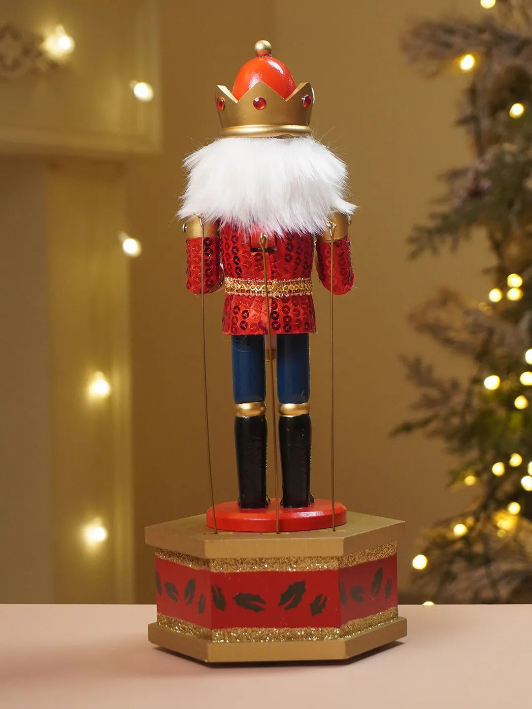13 Inches Musical Red Wooden Drummer Nutcracker, Christmas Table Décor