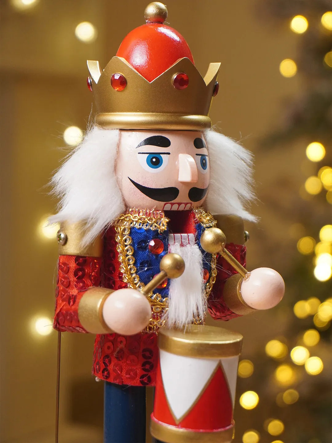 13 Inches Musical Red Wooden Drummer Nutcracker, Christmas Table Décor