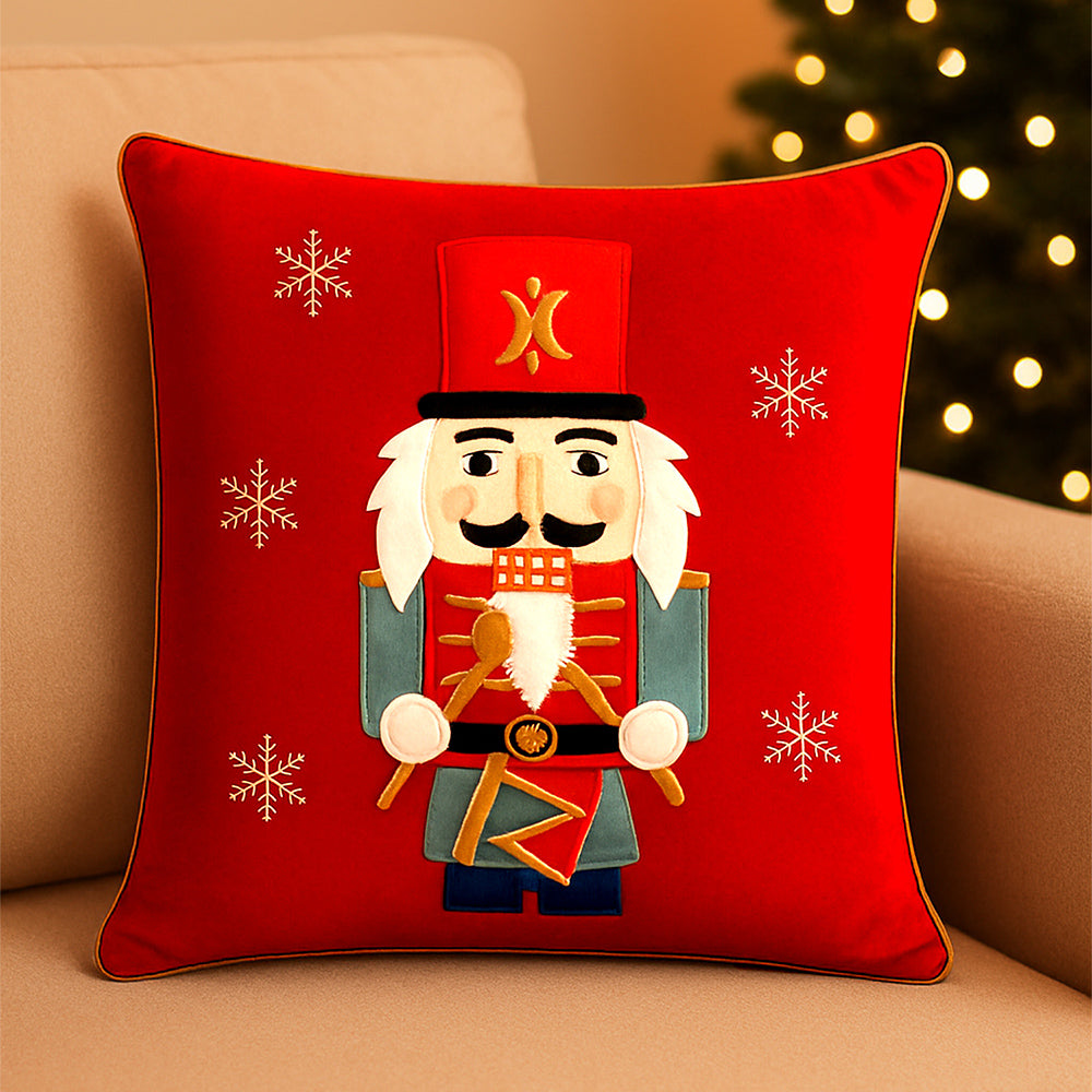 Red Nutcracker Soft Fluffy XMAS Pillow,  Christmas Sofa Throw and Bedding Décor