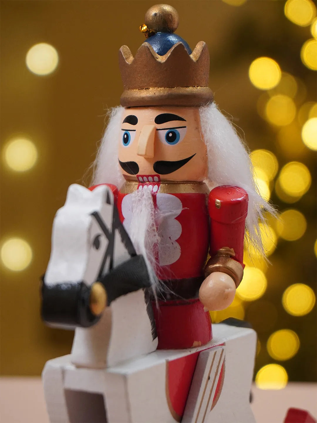 Royal Red Wooden Nutcracker on Rocking Horse, Christmas Table Decor & Tree Ornament, 5.45inches ht