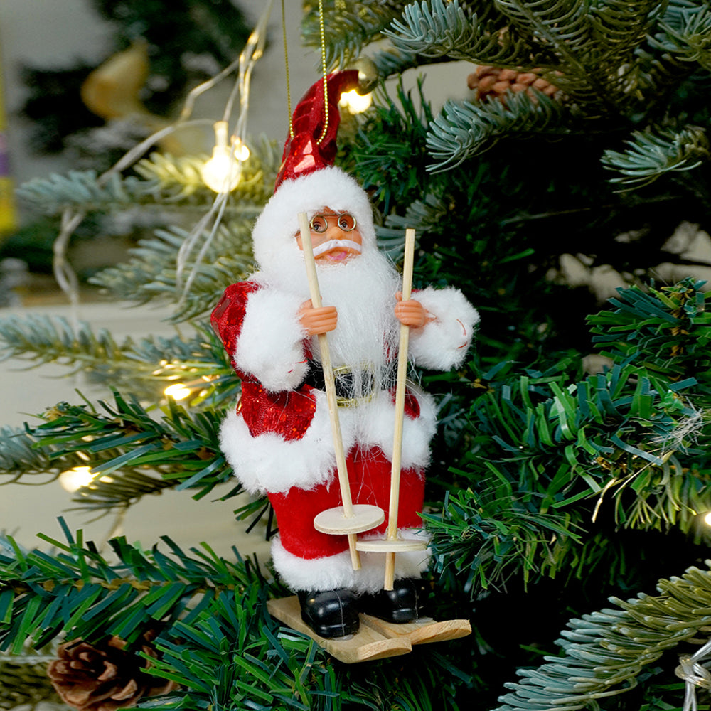 Red Sequin Coat Skiing Santa - Christmas Table Décor & Ornament