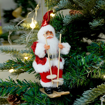 Red Sequin Coat Skiing Santa - Christmas Table Décor & Ornament