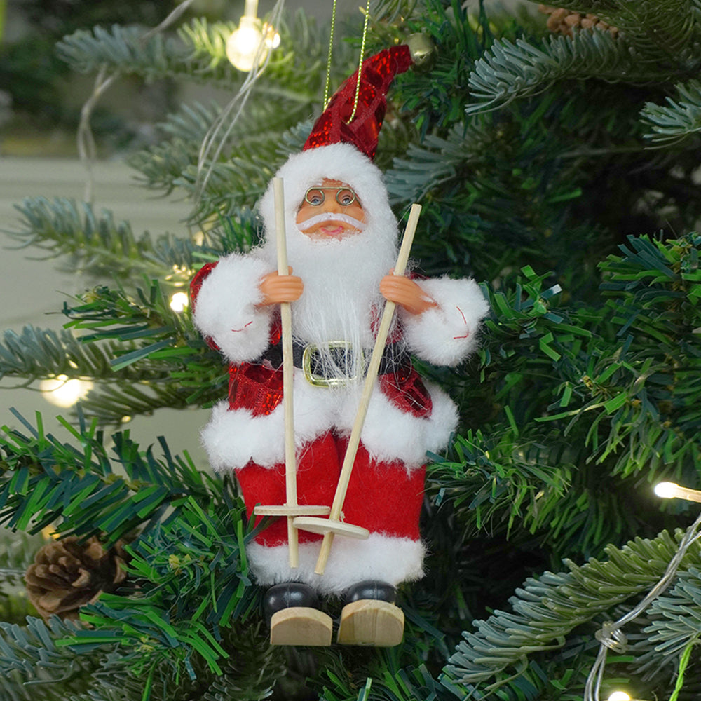 Red Sequin Coat Skiing Santa - Christmas Table Décor & Ornament