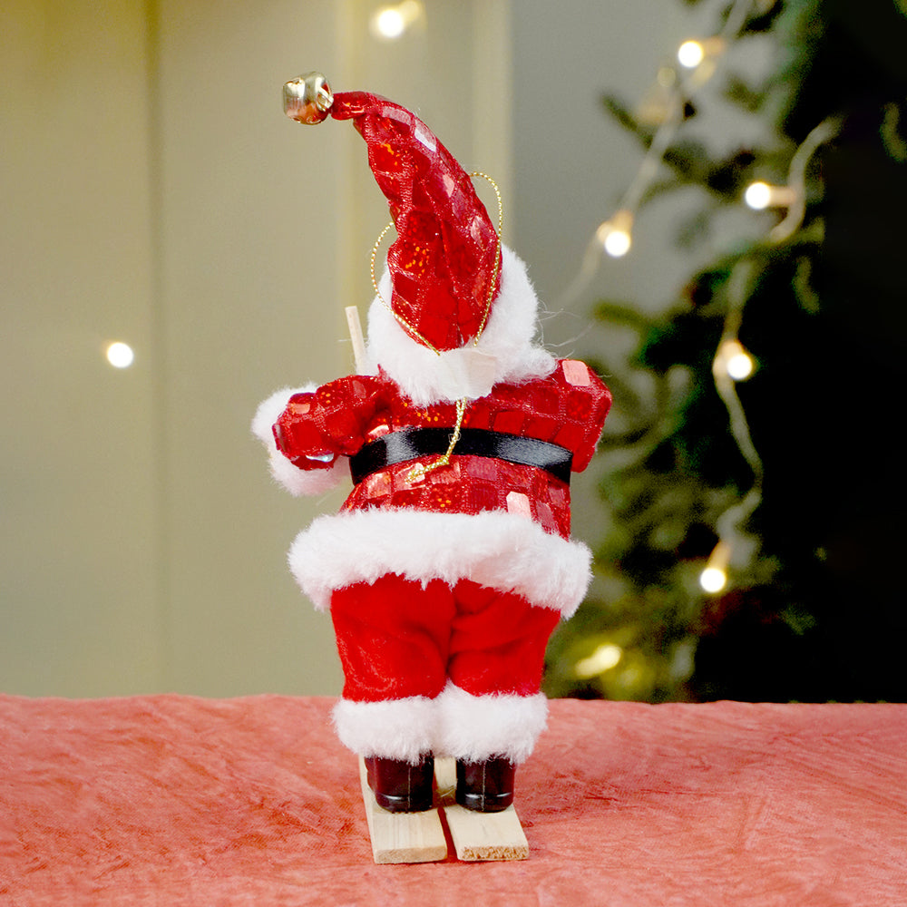 Red Sequin Coat Skiing Santa - Christmas Table Décor & Ornament