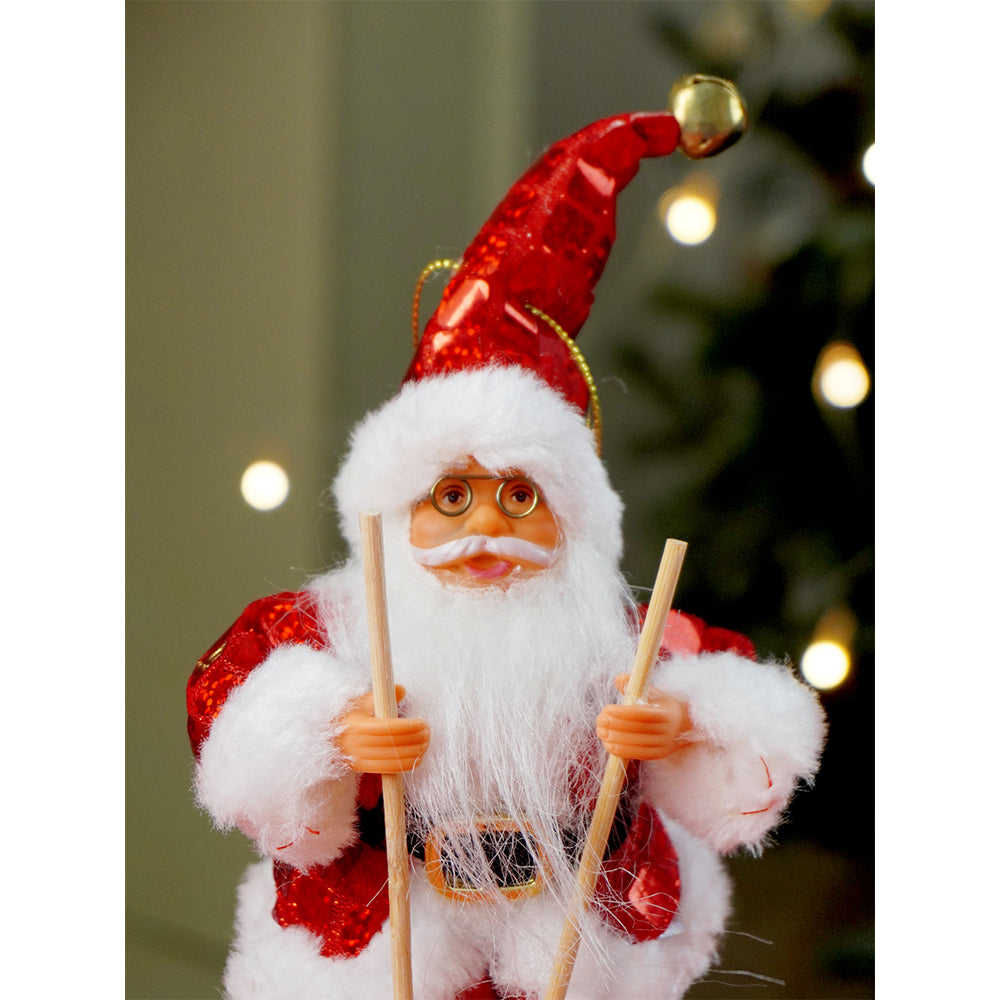 Red Sequin Coat Skiing Santa - Christmas Table Décor & Ornament