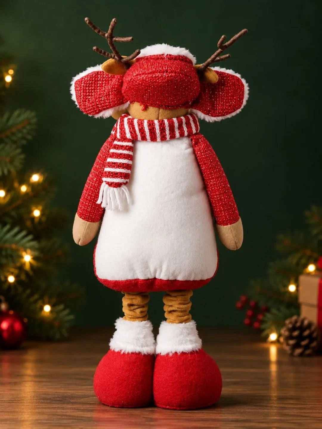 28 Inches Red & Silver Reindeer Extendable Legs, Christmas Softtoy, Gift & Home Décor
