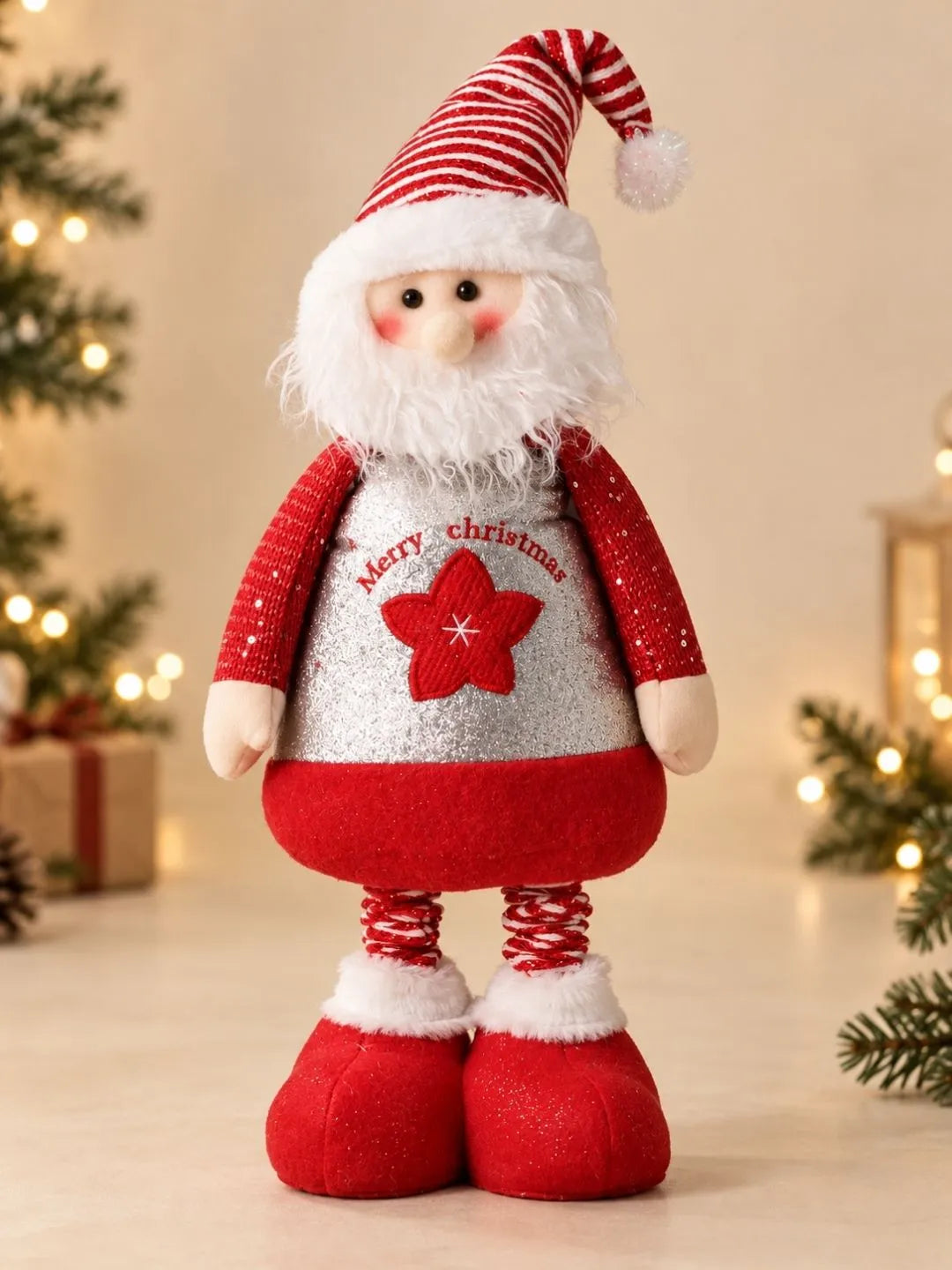 37 Inches Red & Silver Santa Extendable Legs, Christmas Softtoy , Gift & Home Décor
