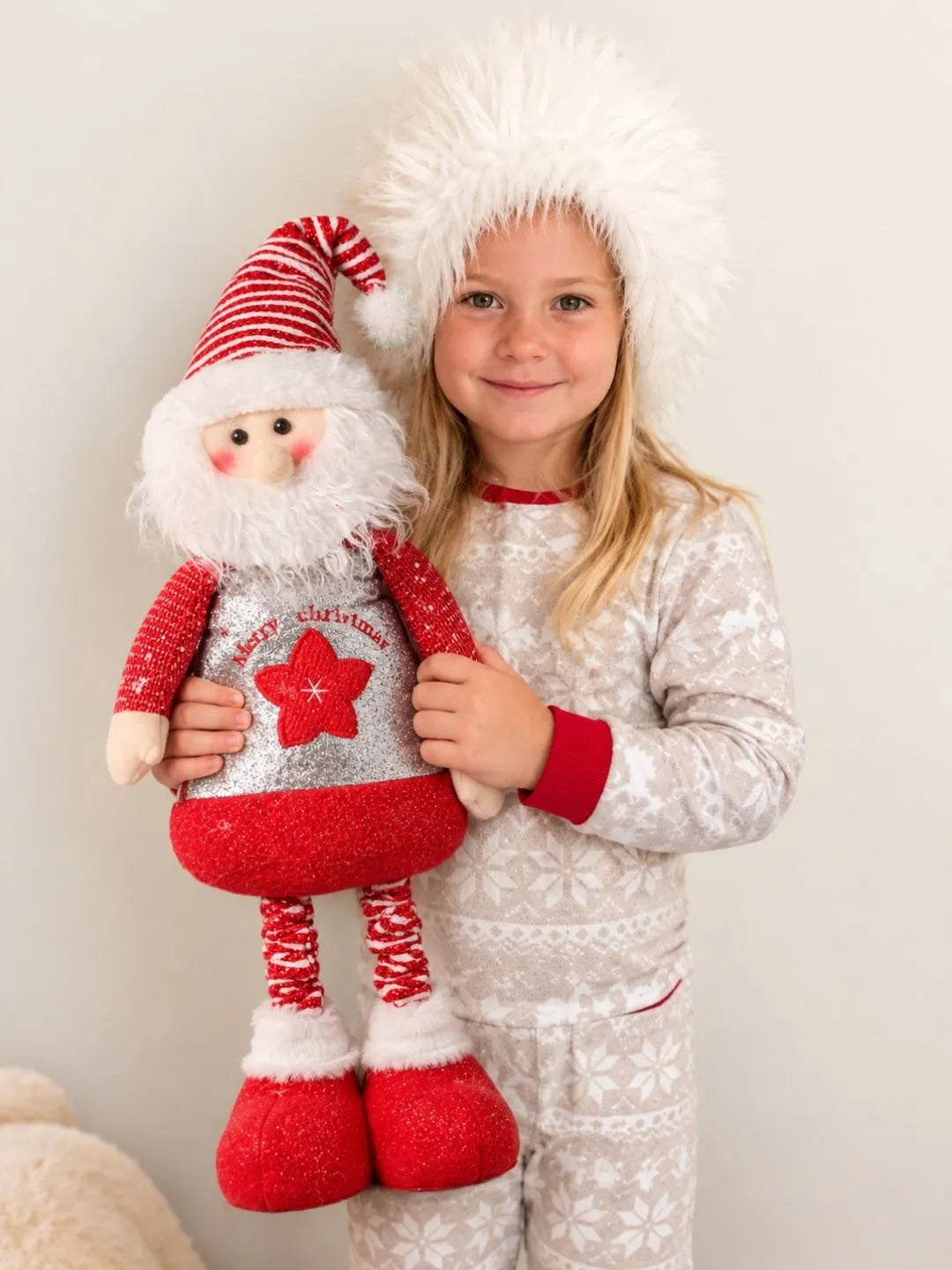 37 Inches Red & Silver Santa Extendable Legs, Christmas Softtoy , Gift & Home Décor