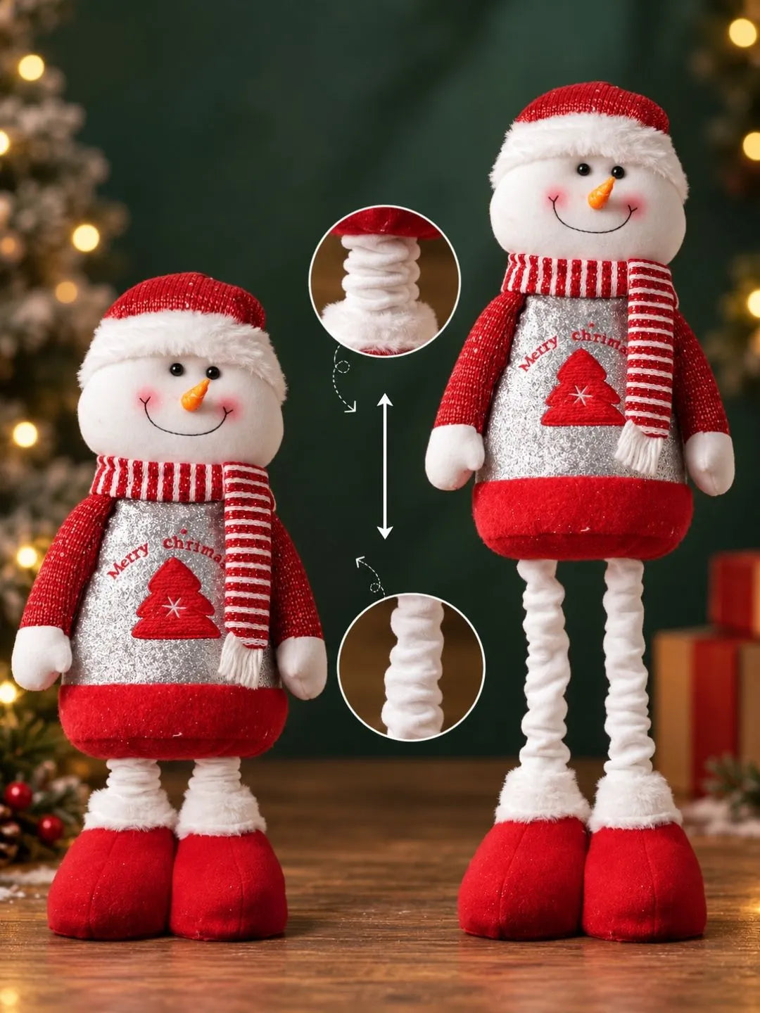 31 Inches Red & Silver Snowman Extendable legs, Christmas Gift & Home Décor