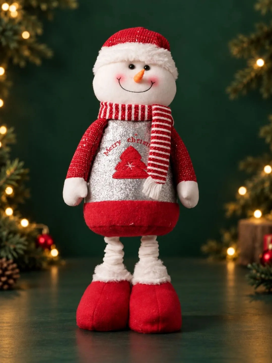 31 Inches Red & Silver Snowman Extendable legs, Christmas Gift & Home Décor