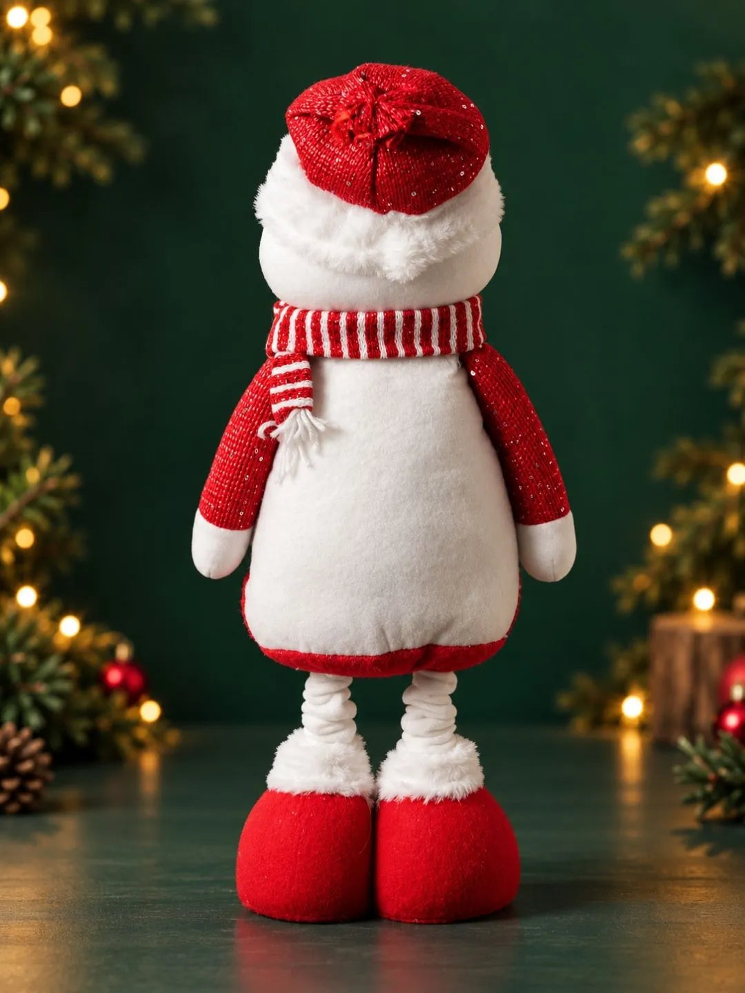 31 Inches Red & Silver Snowman Extendable legs, Christmas Gift & Home Décor