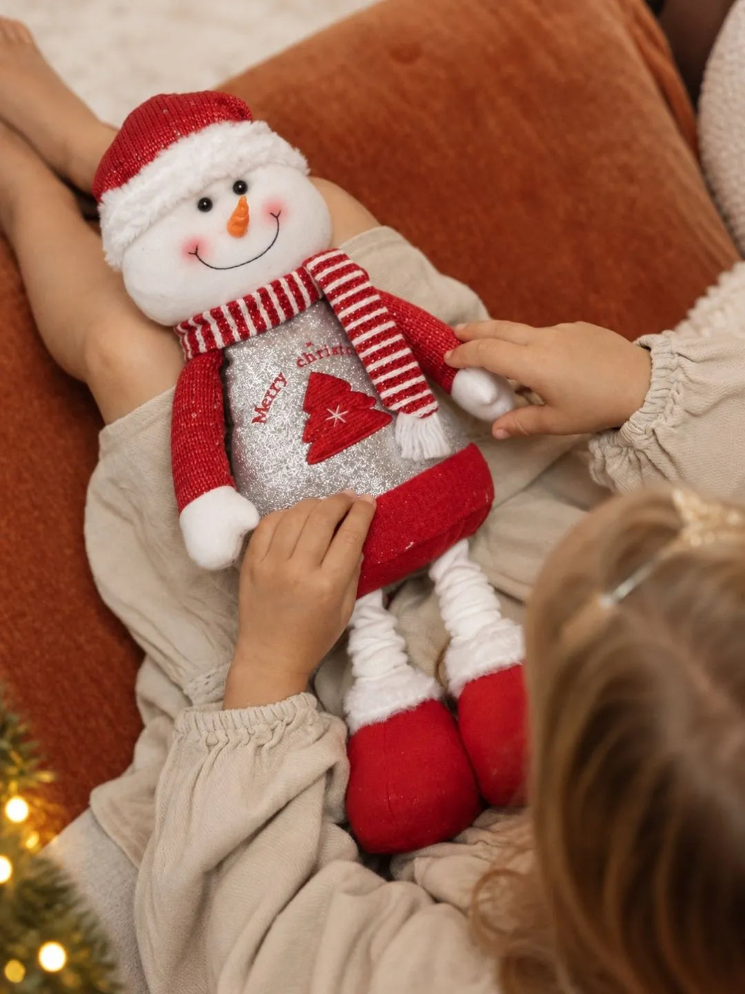 31 Inches Red & Silver Snowman Extendable legs, Christmas Gift & Home Décor