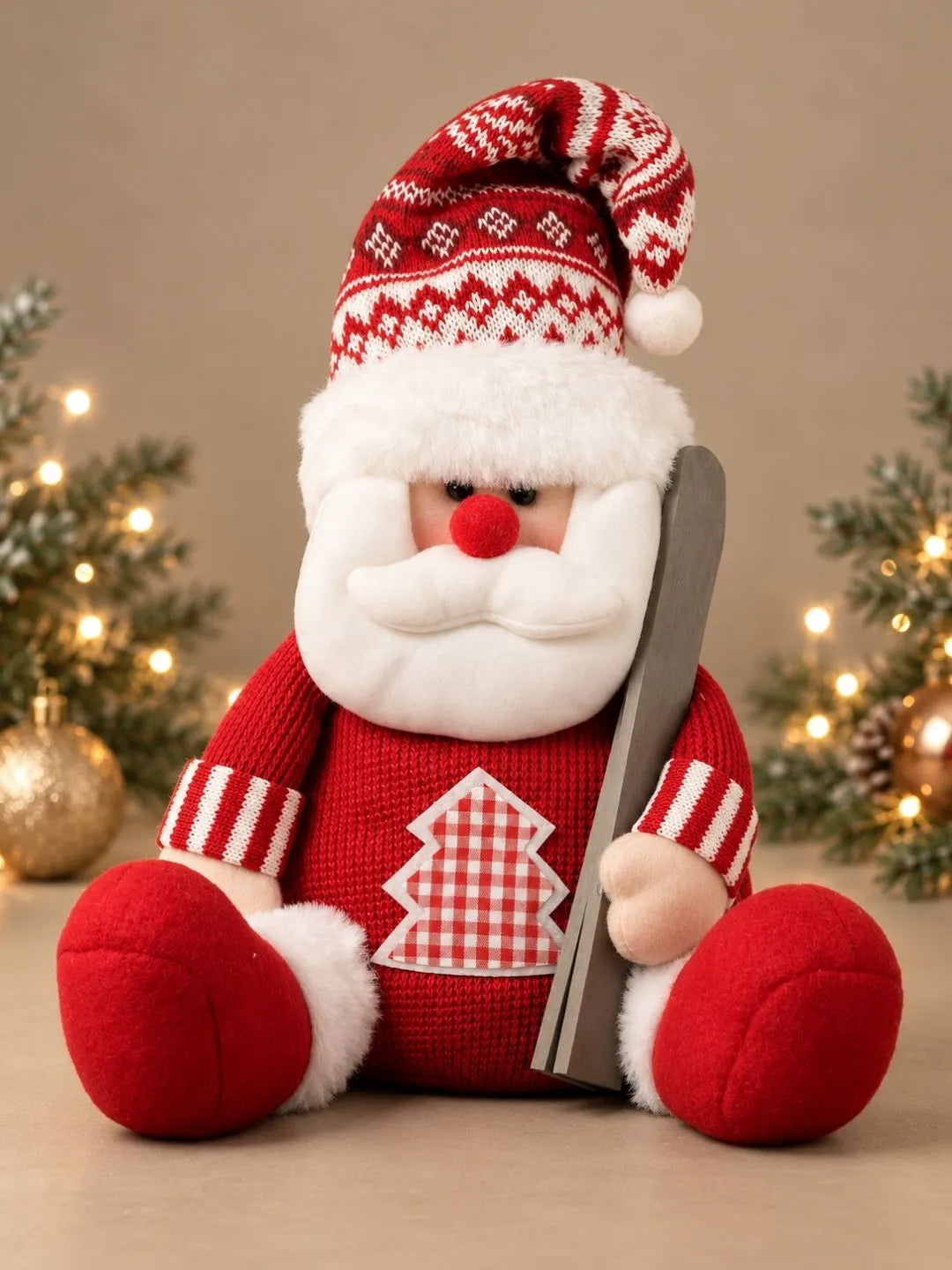 Red Knitted Ski Santa Christmas Gift & Soft Toy