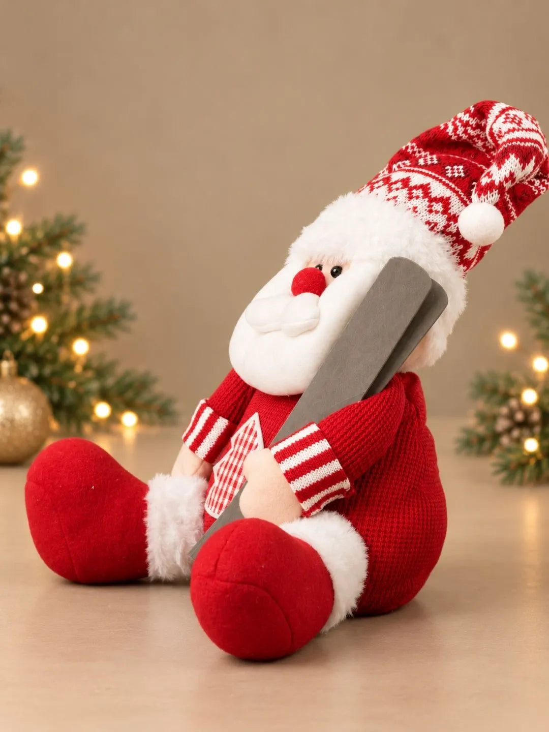 Red Knitted Ski Santa Christmas Gift & Soft Toy