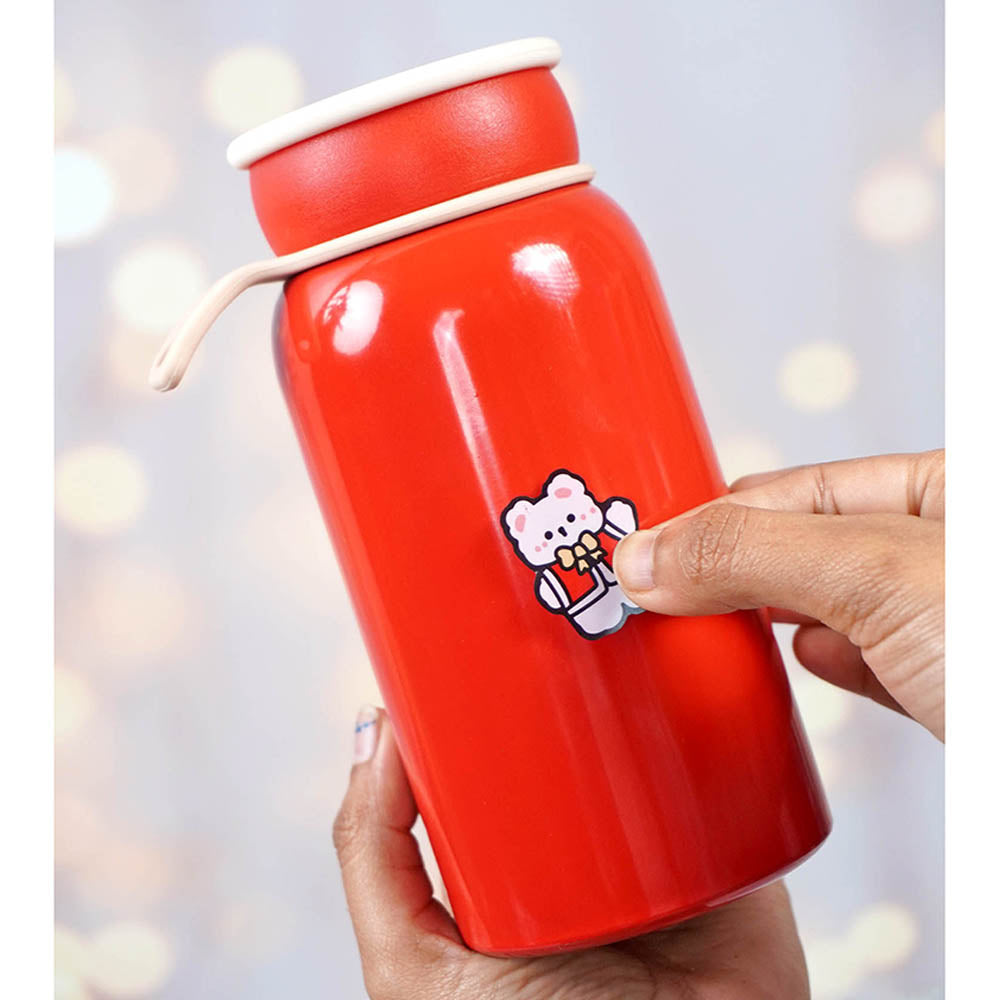 Red Christmas sticker themed Stainless Steel Thermos Bottle with Strainer,400ml