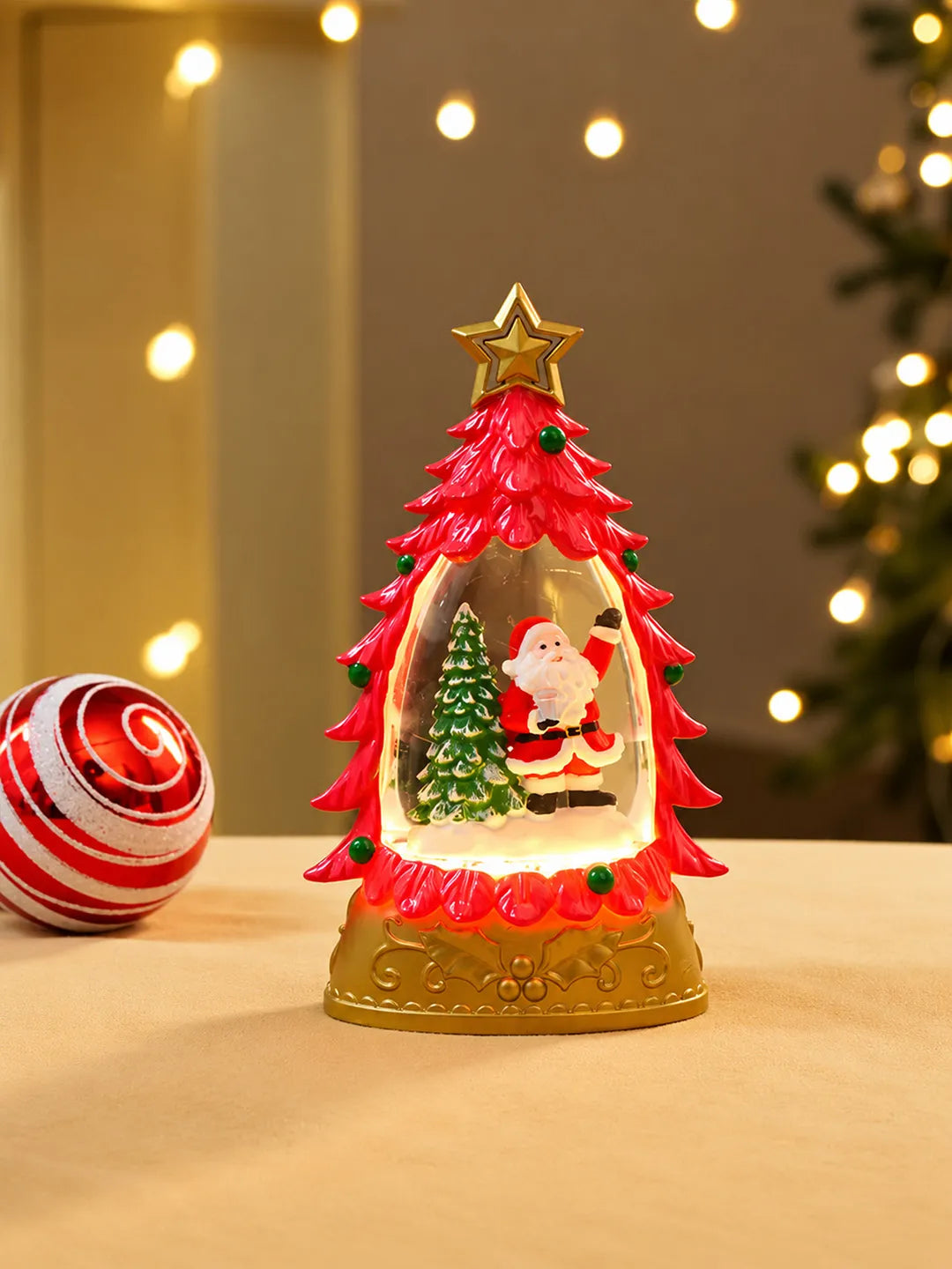 Mini Red Tree colorful LED light Dome with Music Christmas Table Décor & Gift option