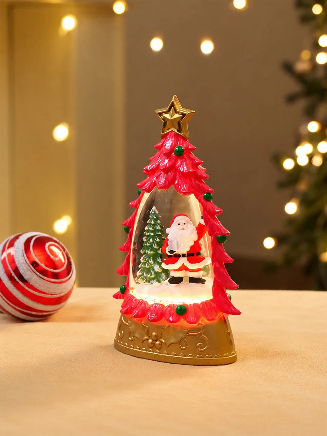 Mini Red Tree colorful LED light Dome with Music Christmas Table Décor & Gift option