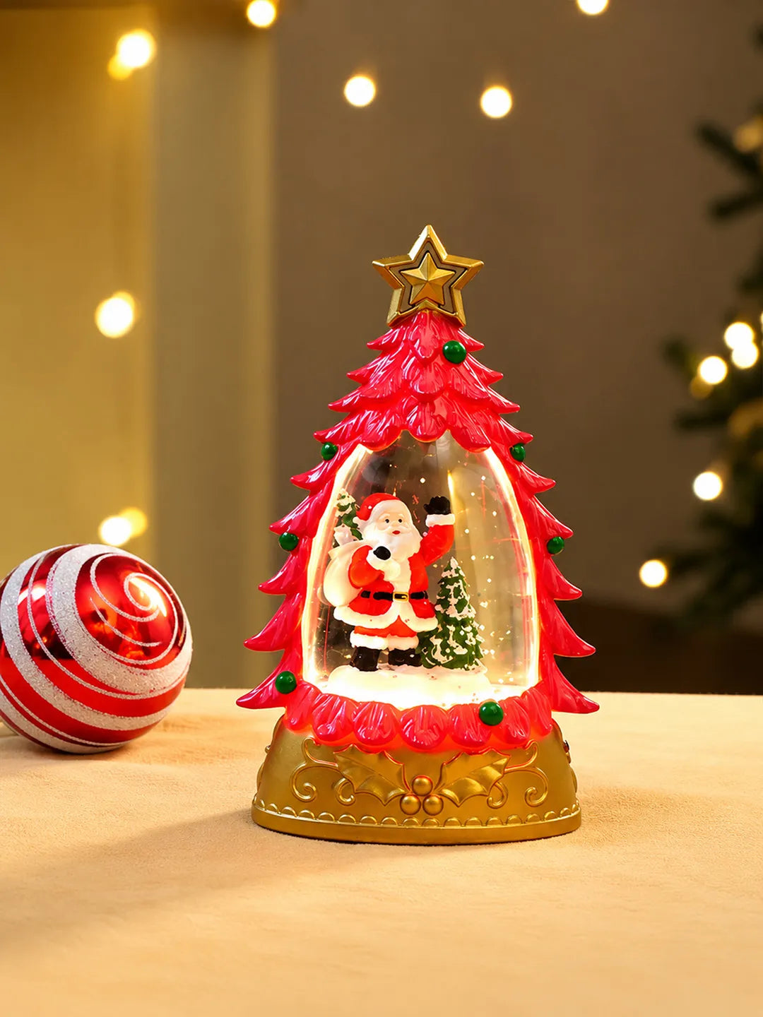 Mini Red Tree with Santa Sack colorful LED light Dome with Music Christmas Table Décor & Gift option