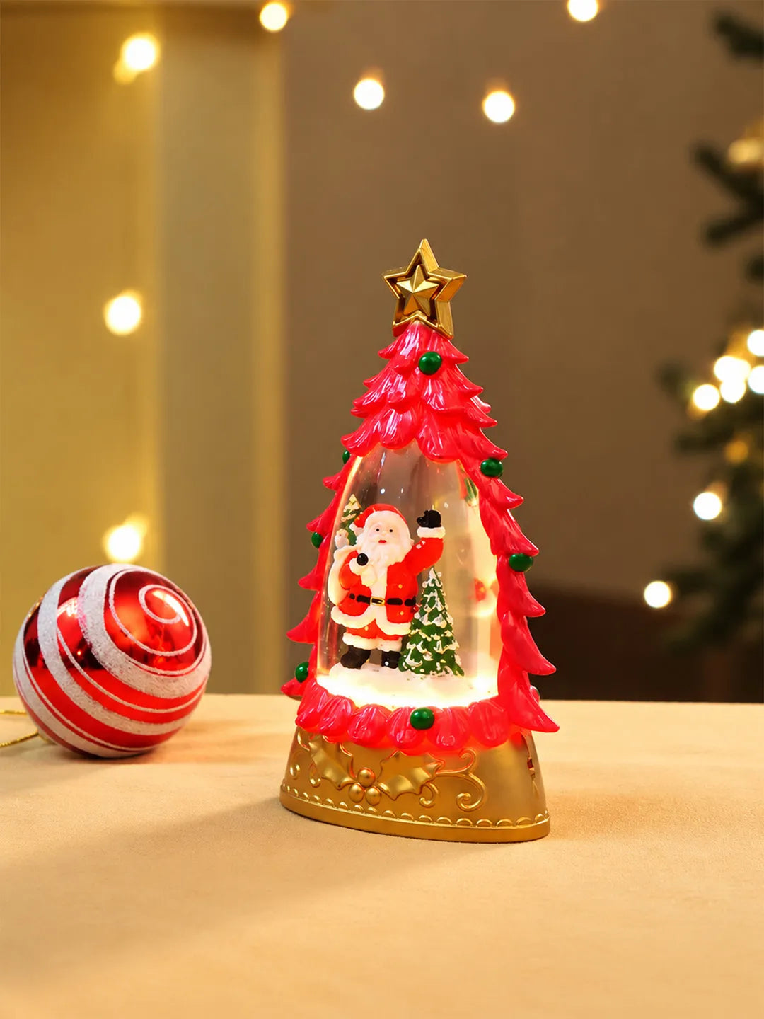 Mini Red Tree with Santa Sack colorful LED light Dome with Music Christmas Table Décor & Gift option