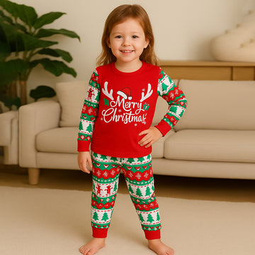 3-8 Yrs, Red Tree and Gingerbread man,soft Cotton Kids Christmas Nightsuit