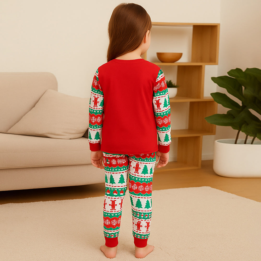 3-8 Yrs, Red Tree and Gingerbread man,soft Cotton Kids Christmas Nightsuit