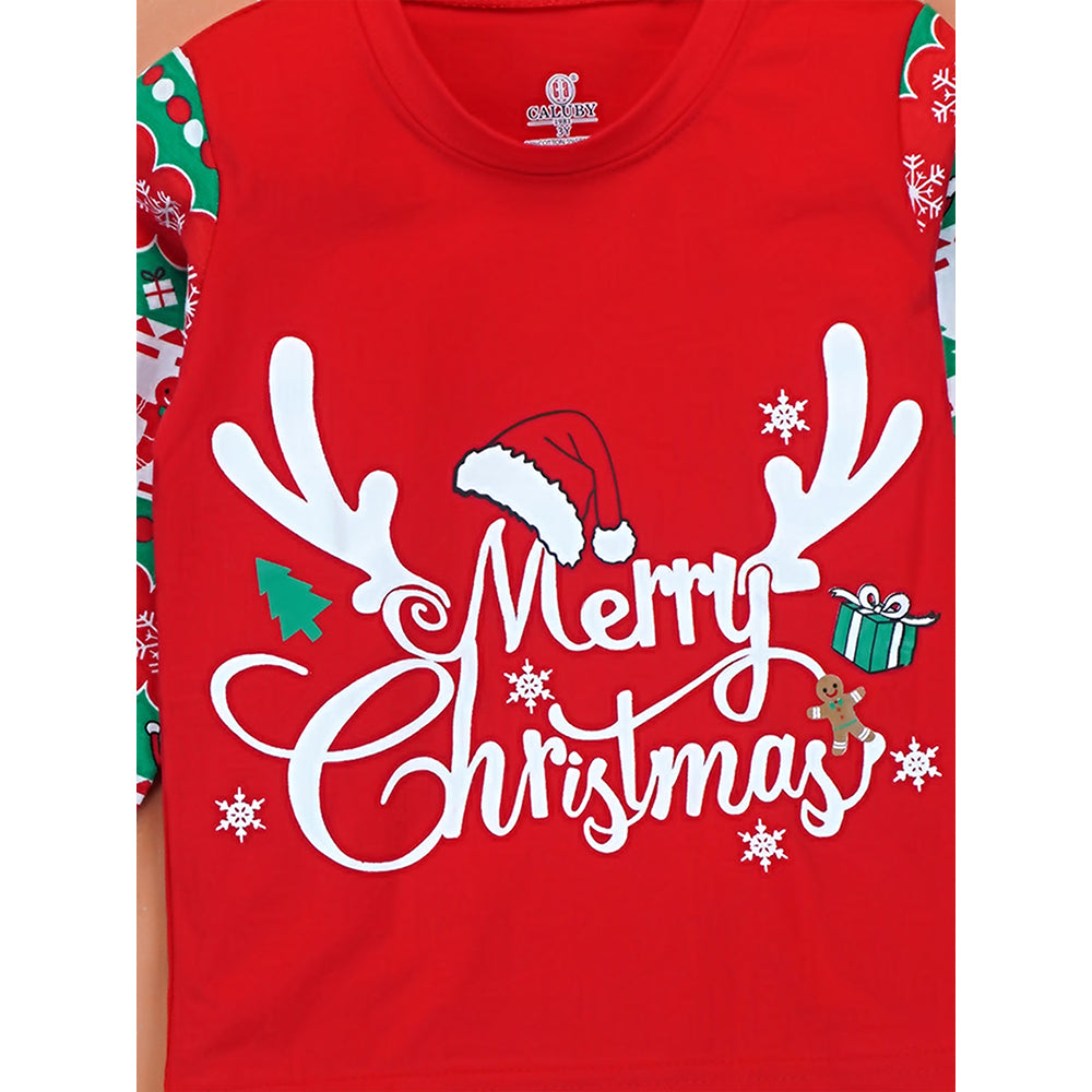 3-8 Yrs, Red Tree and Gingerbread man,soft Cotton Kids Christmas Nightsuit