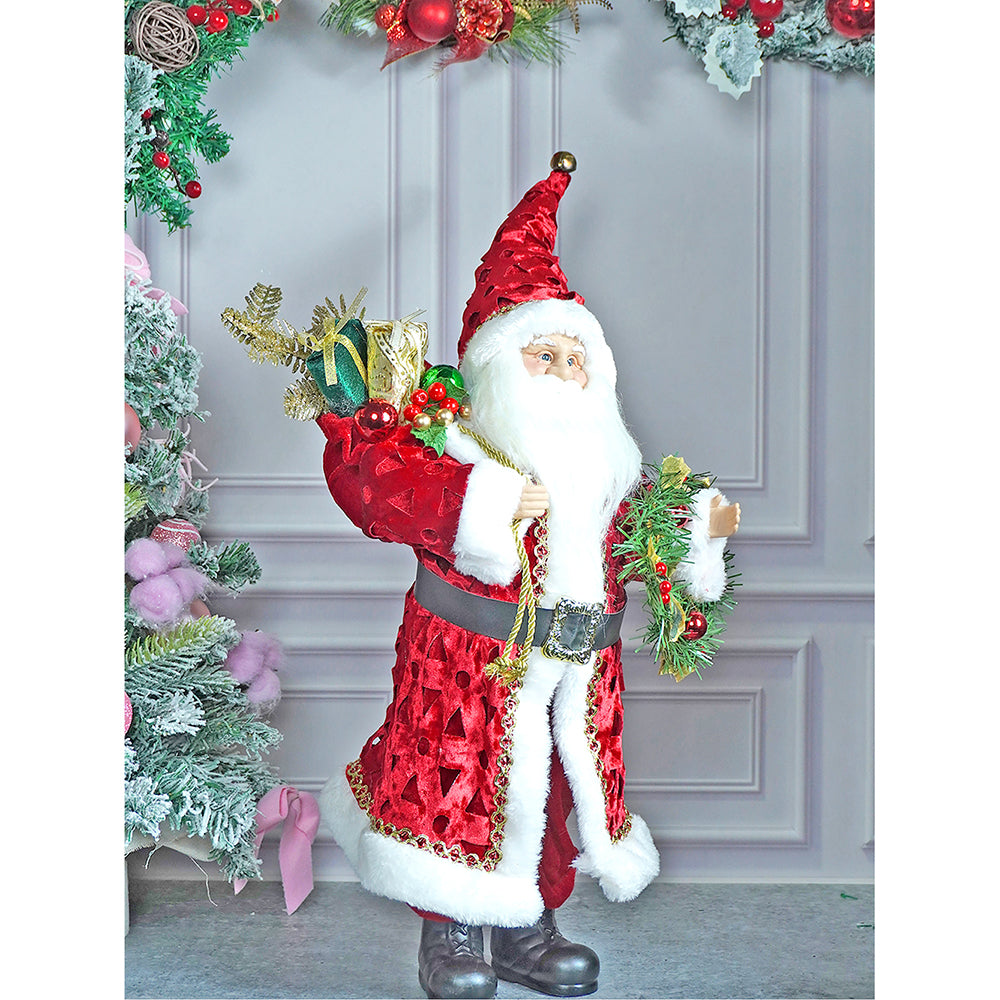25 inches Red Velvet Robe Santa Claus, Self Standing Christmas Décor