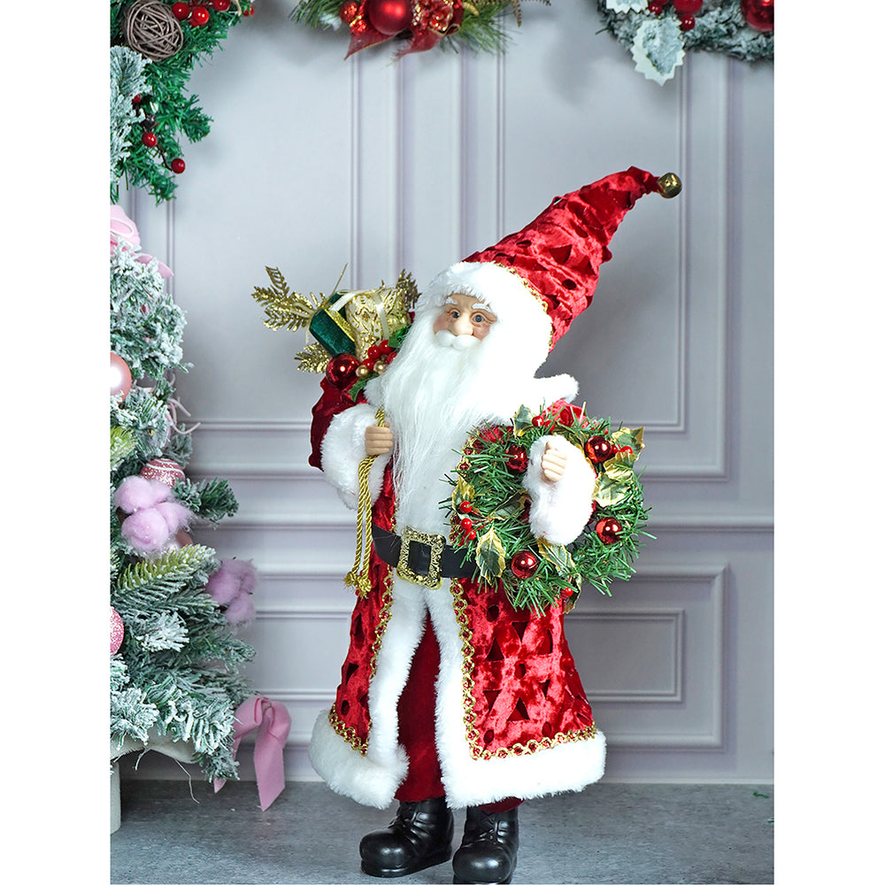 25 inches Red Velvet Robe Santa Claus, Self Standing Christmas Décor