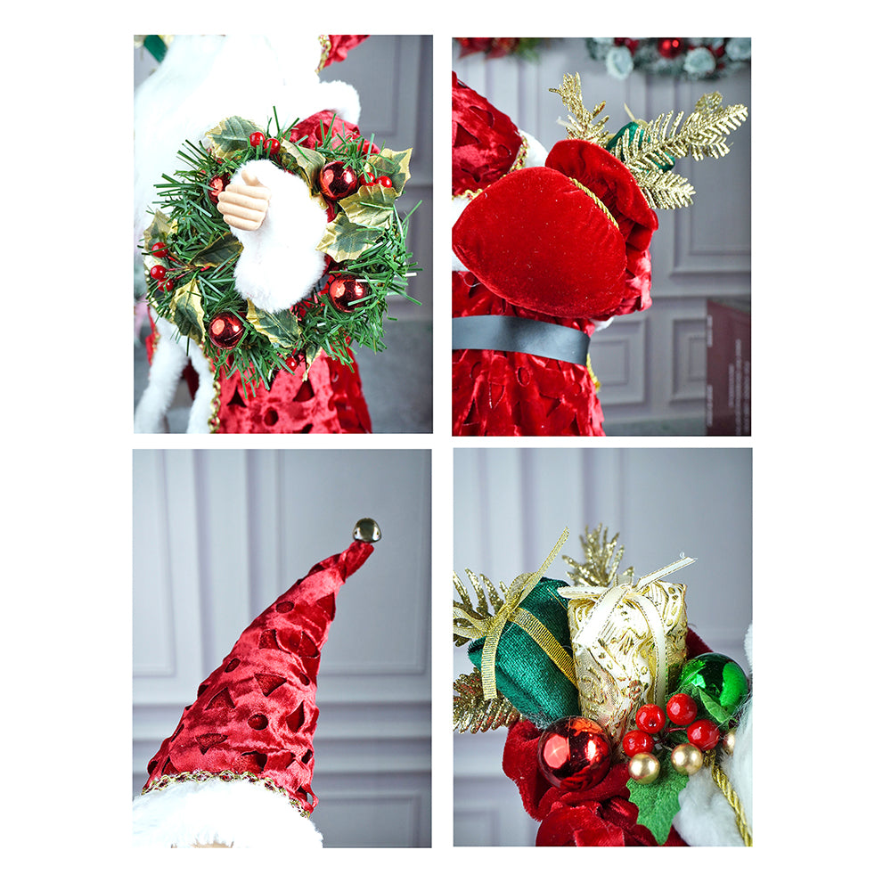 25 inches Red Velvet Robe Santa Claus, Self Standing Christmas Décor