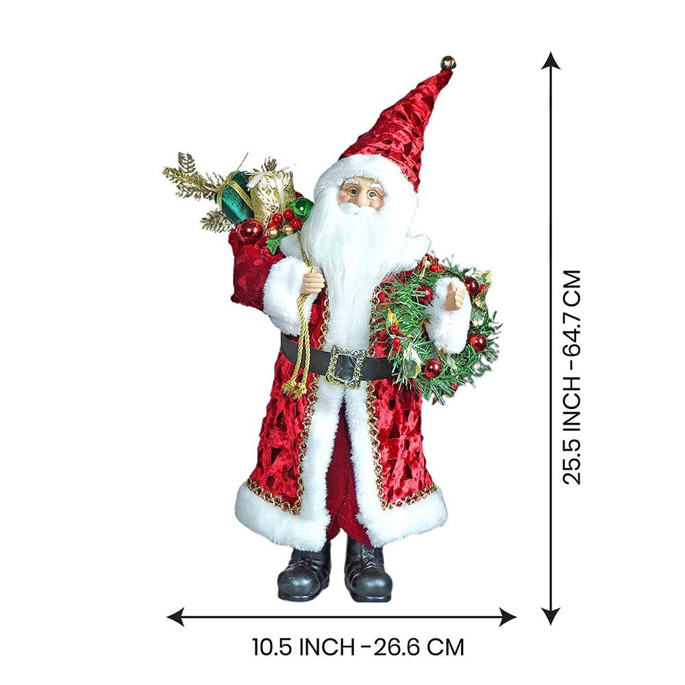 25 inches Red Velvet Robe Santa Claus, Self Standing Christmas Décor
