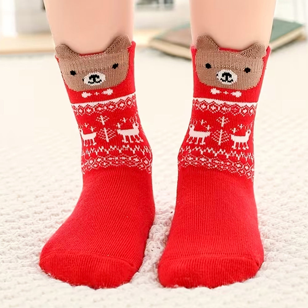 Red White Themed Christmas Ankle Socks For Kids-Set Of 5 Pcs