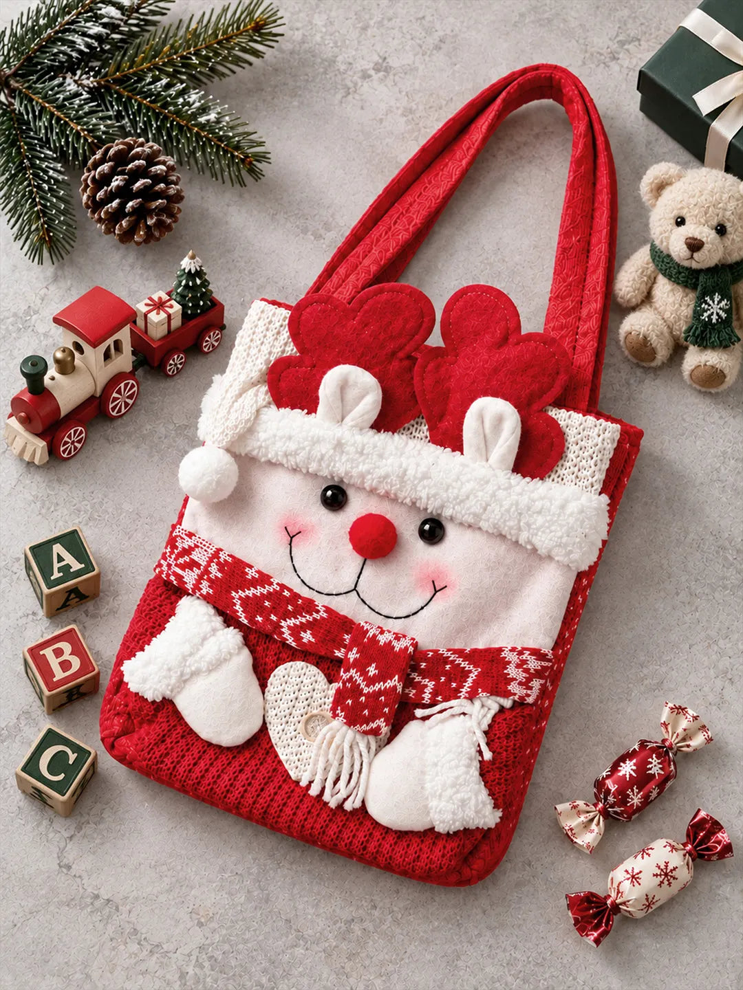 3D Reindeer Red Knitted Felt Christmas Gifts & Treats Handbag for little Toddlers