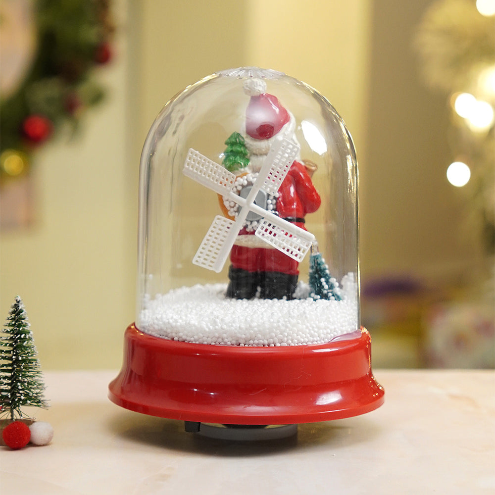 Lucky Sack& Bell Santa , Musical Snow Globe Dome Christmas Décor and Decoration.