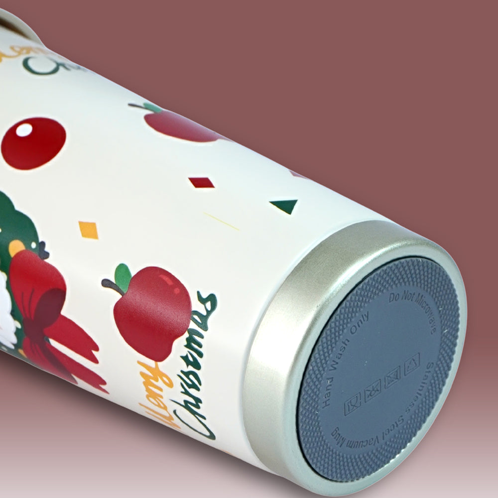 Santa Bow, Wreath & Apple, xmas themed, stainless steel Coffee/Water Tumbler Bottle, 500ml with free cleaning brush
