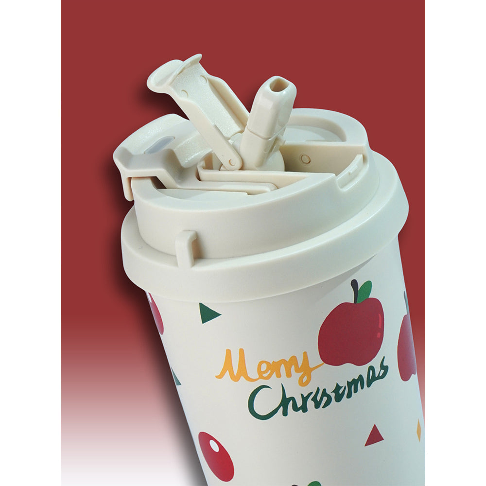 Santa Bow, Wreath & Apple, xmas themed, stainless steel Coffee/Water Tumbler Bottle, 500ml with free cleaning brush