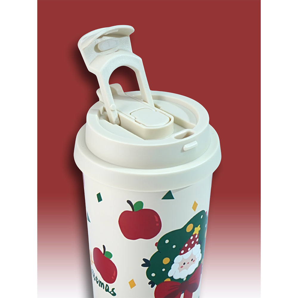 Santa Bow, Wreath & Apple, xmas themed, stainless steel Coffee/Water Tumbler Bottle, 500ml with free cleaning brush