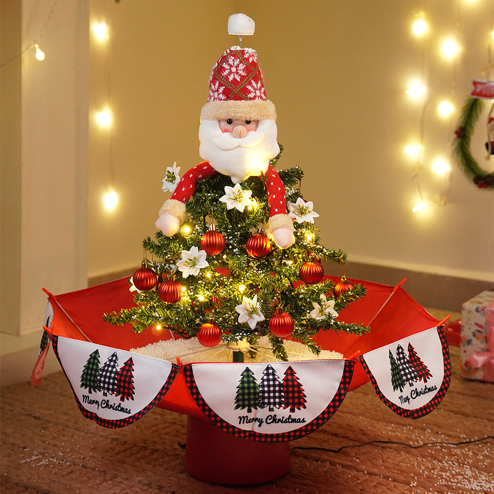 2.5feet, Santa Topper Tree  themed Snowfall effect with light & music Umbrella styled Christmas home Décor