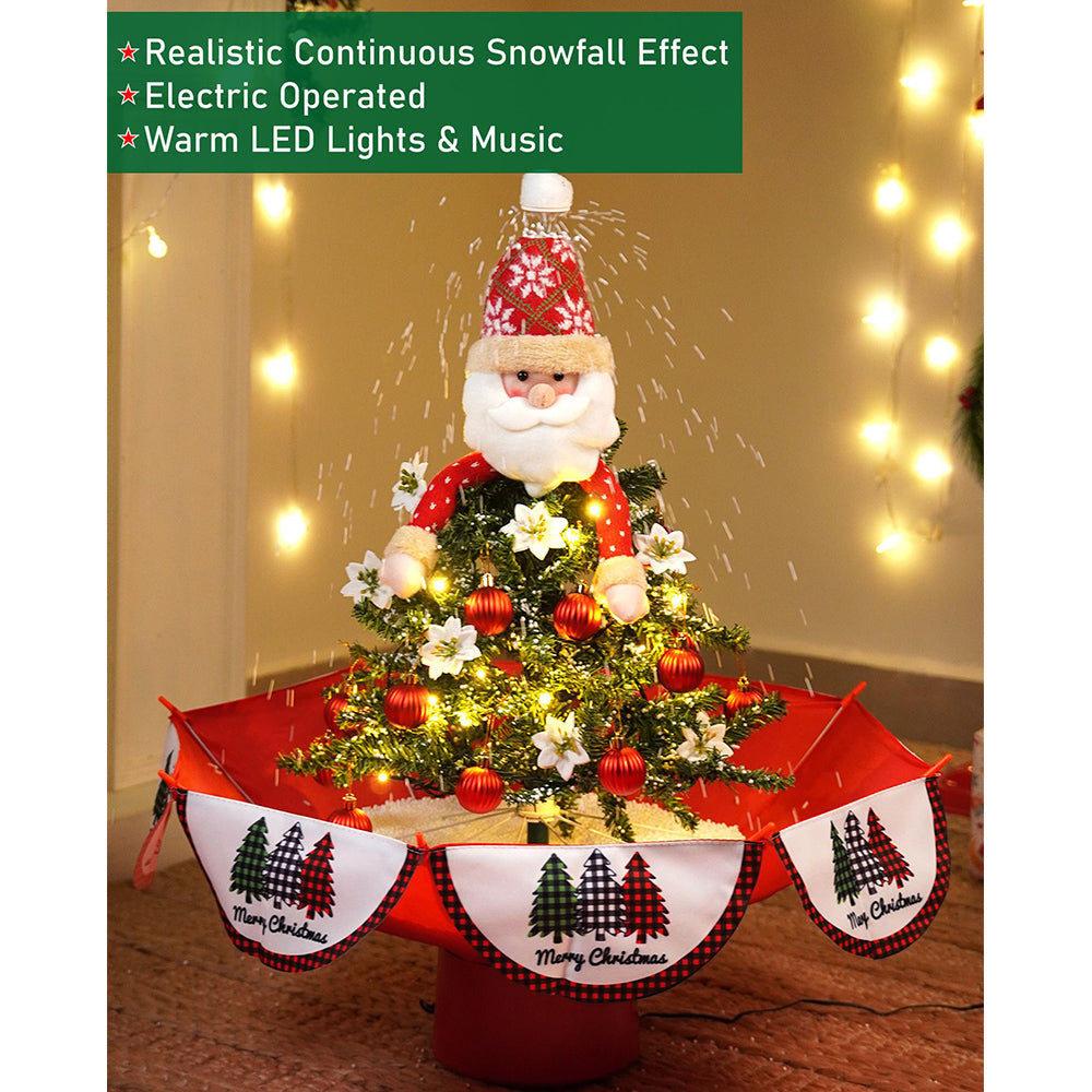 2.5feet, Santa Topper Tree  themed Snowfall effect with light & music Umbrella styled Christmas home Décor