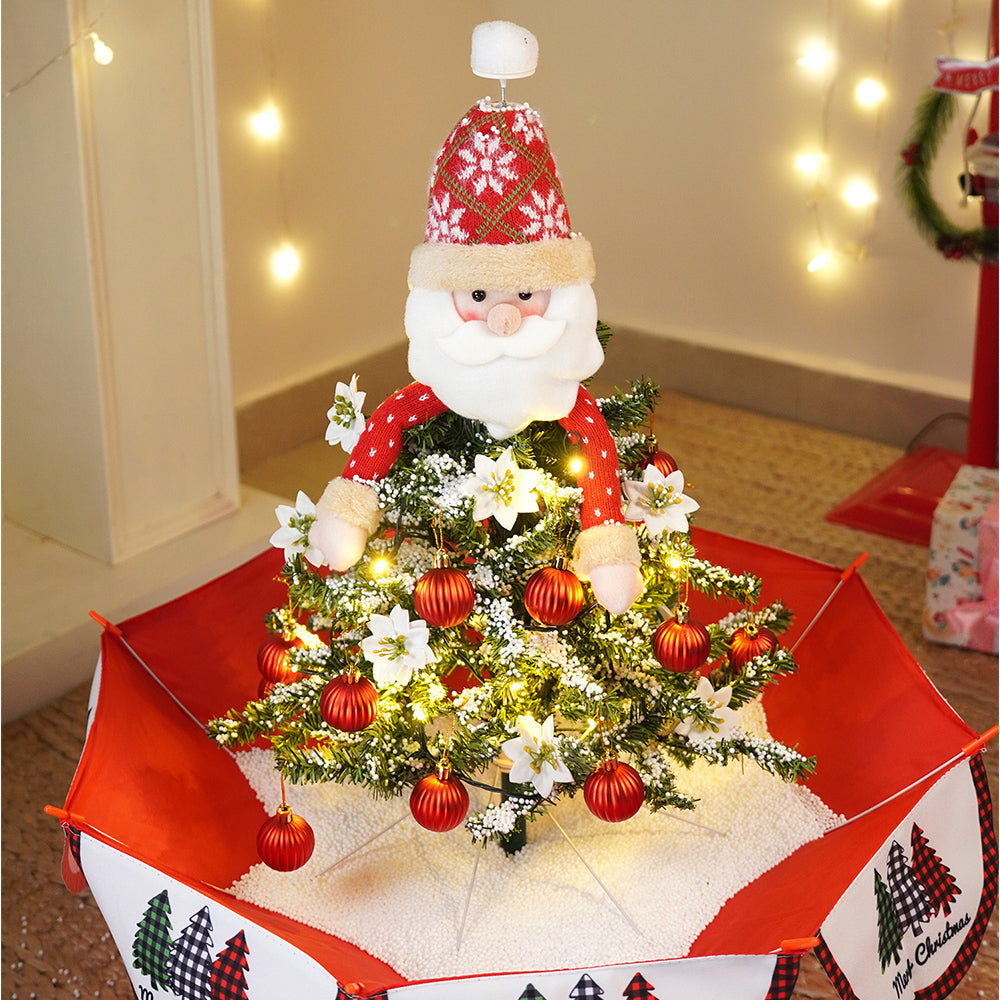 2.5feet, Santa Topper Tree  themed Snowfall effect with light & music Umbrella styled Christmas home Décor