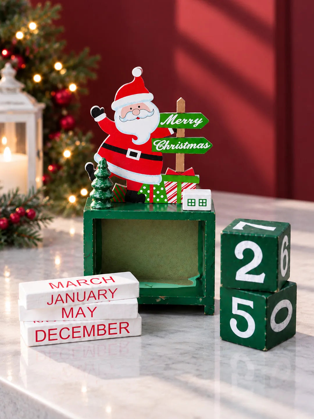 Santa Claus Wooden Block Calendar Christmas Table Décor